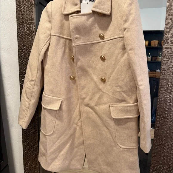 Zara Cream Pea Coat Timeless Elegance - Picture 5 of 7